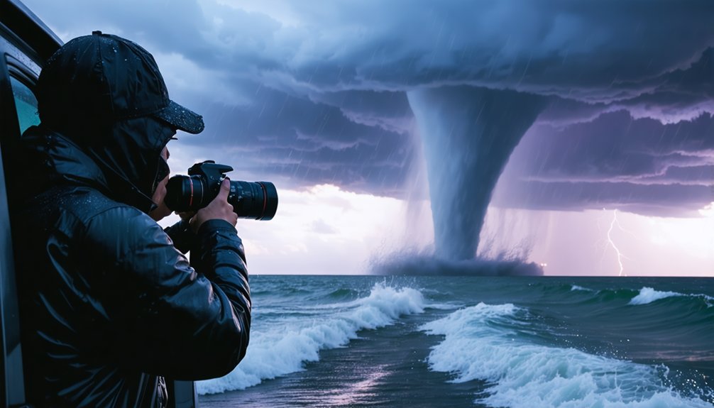 thrill seeking storm chasers pursue waterspouts