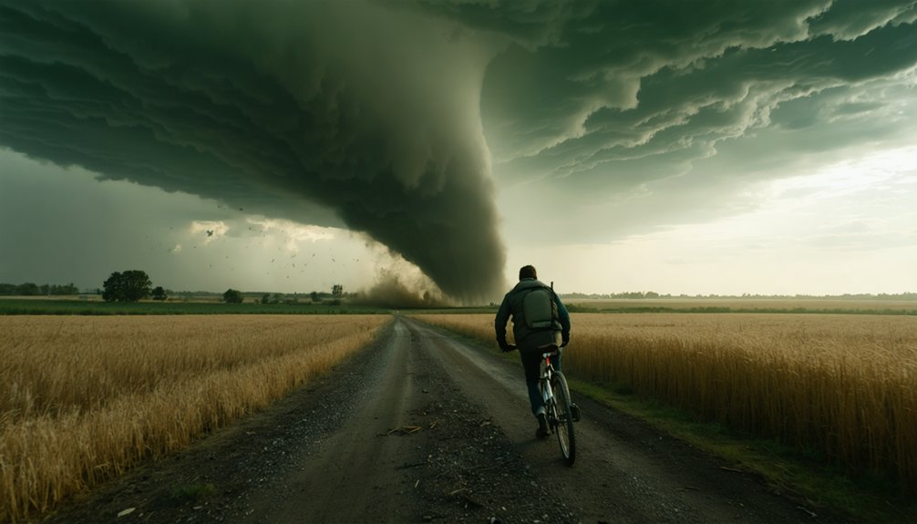 seek low ground shelter